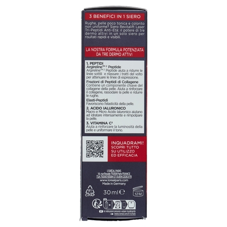 L'Oréal Paris Revitalift Laser Tri-Peptidi Siero Anti-Età con acido ialuronico + vitamina C, 30 ml